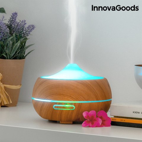 Nawilżacz z dyfuzorem zapachów z wielokolorowymi światełkami LED Wooden-Effect InnovaGoods Nawilżacz z dyfuzorem zapachów z wielokolorowymi światełkami LED Wooden-Effect InnovaGoods