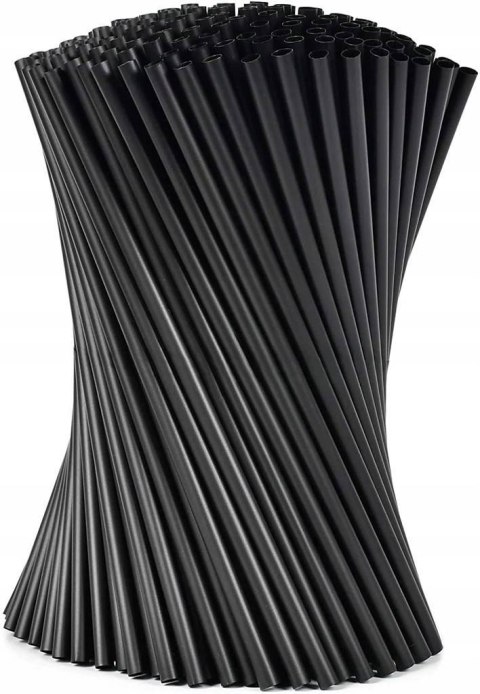 Słomki Plastikowe Proste Czarne Grube Shake 240 mm, fi8, 500 sztuk