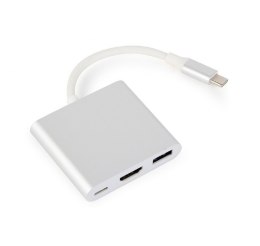 Adapter USB typ C srebrny USB C, USB A 3.0, HDMI