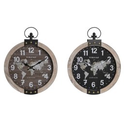 Zegar Ścienny DKD Home Decor 40 x 6,5 x 46 cm Czarny Brązowy Żelazo Vintage Drewno MDF Mapa Świata (2 Sztuk)