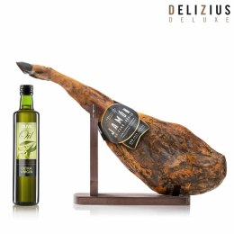 Zestaw szynki iberyjskiej Cebo, oliwy z oliwek i stojaka na szynkę Delizius Deluxe - 8,5-9 Kg