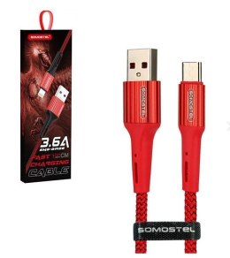SOMOSTEL KABEL USB MICRO USB 3.6A SOMOSTEL CZERWONY 3600MAH QUICK CHARGER QC 3.0 1M POWERLINE SMS-BW06 RED OPLOT TEKSTYLNY