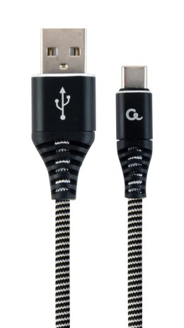 GEMBIRD PREMIUM KABEL USB-C 2.0 (AM/CM) METALOWE WTYKI, OPLOT NYLONOWY 2M, CZARNO/BIAŁY