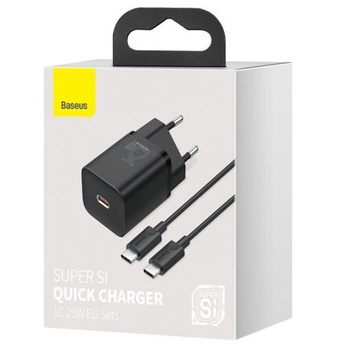 BASEUS ŁADOWARKA SIECIOWA Z KABLEM USB-C DO USB-C TZCCSUP-L01 SUPER SI 1C 25W CZARNA BASEUS ŁADOWARKA SIECIOWA Z KABLEM USB-C DO USB-C TZCCSUP-L01 SUPER SI 1C 25W CZARNA