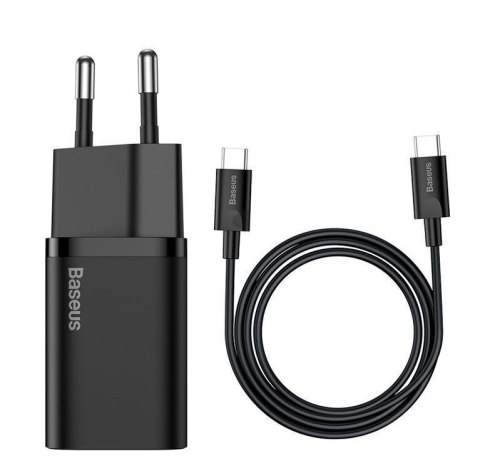 BASEUS ŁADOWARKA SIECIOWA Z KABLEM USB-C DO USB-C TZCCSUP-L01 SUPER SI 1C 25W CZARNA BASEUS ŁADOWARKA SIECIOWA Z KABLEM USB-C DO USB-C TZCCSUP-L01 SUPER SI 1C 25W CZARNA