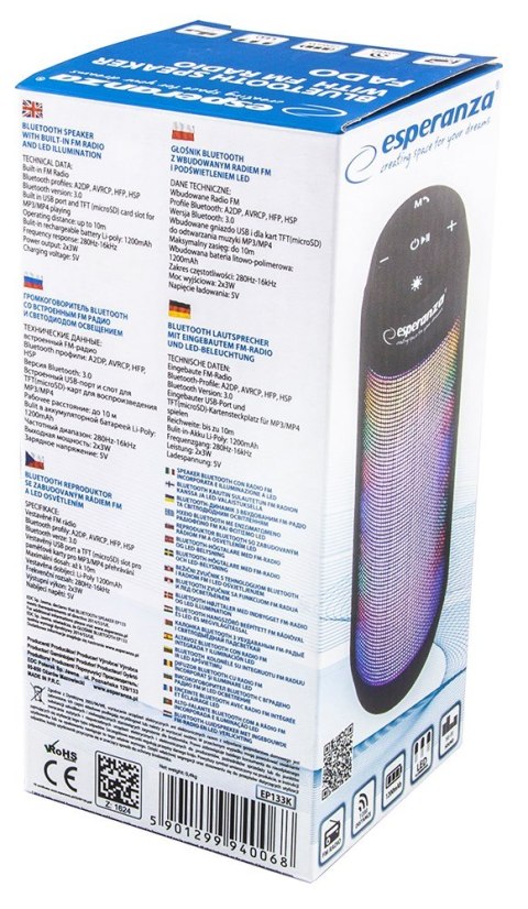 Głośnik bluetooth Esperanza FADO EP133K (kolor czarny) Głośnik bluetooth Esperanza FADO EP133K (kolor czarny)