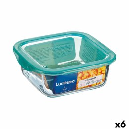 Kwadratowe pudełko na lunch z pokrywką Luminarc Keep'n Lagon 10 x 5,4 cm Turkusowy 380 ml Dwuowy Szkło (6 Sztuk)