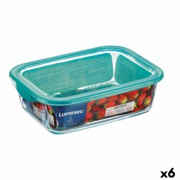 Prostokątne pudełko na lunch z pokrywką Luminarc Keep'n Lagon 12 x 8,5 x 5,4 cm Turkusowy 380 ml Szkło (6 Sztuk)