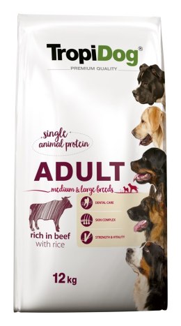 TROPIDOG Premium Adult Medium & Large Wołowina z ryżem - sucha karma dla psa - 12 kg