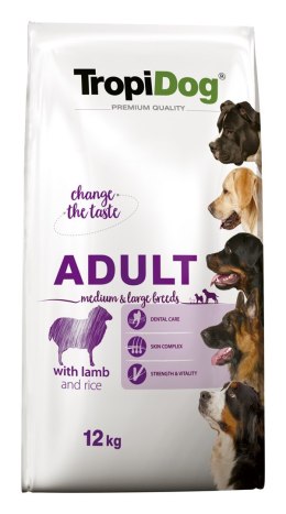 TROPIDOG Premium Adult Medium & Large Jagnięcina z ryżem - sucha karma dla psa - 12 kg