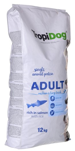 TROPIDOG Premium Adult Medium & Large Łosoś z ryżem - sucha karma dla psa - 12 kg