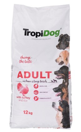 TROPIDOG Premium Adult Medium & Large Indyk z ryżem - sucha karma dla psa - 12 kg