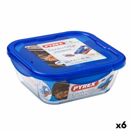 Hermetyczne pudełko na lunch Pyrex Cook & go 21 x 21 x 9 cm Niebieski 1,9 L Szkło (6 Sztuk)