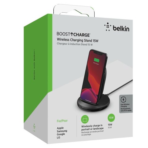 Ładowarka bezprzewodowa Belkin BoostCharge Wireless Charging Stand Qi-compatible 15W + QC 3.0 24W Wall Charger Black Ładowarka bezprzewodowa Belkin BoostCharge Wireless Charging Stand Qi-compatible 15W + QC 3.0 24W Wall Charger Black