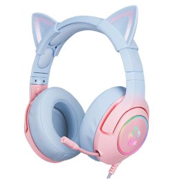 Słuchawki gamingowe K9 7.1 RGB Surround kocie uszka USB różowo-niebieskie