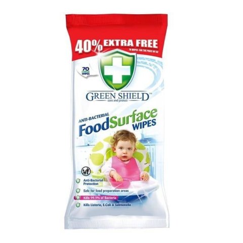 Green Shield Food Surface Chusteczki Antybakteryjne 70 szt. Green Shield Food Surface Chusteczki Antybakteryjne 70 szt.