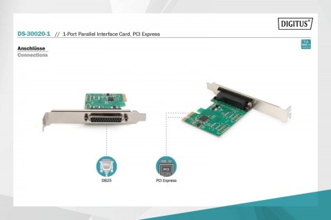 Karta rozszerzeń (Kontroler) LPT PCI Express, 1xDB25, Low Profile, Chipset: ASIX99100 Karta rozszerzeń (Kontroler) LPT PCI Express, 1xDB25, Low Profile, Chipset: ASIX99100