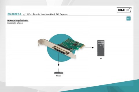 Karta rozszerzeń (Kontroler) LPT PCI Express, 1xDB25, Low Profile, Chipset: ASIX99100 Karta rozszerzeń (Kontroler) LPT PCI Express, 1xDB25, Low Profile, Chipset: ASIX99100