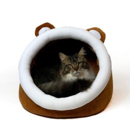 GO GIFT Budka z uszami dla kota - brązowo-biały - 40x45x34 cm