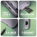HMC-12GM2 Wieloportowy hub USB + M.2 pozycja, 12in1 10Gbps, 3x USB-A, USB-C, HDMI, DP, RJ-45, SD/mSD, audio, PD