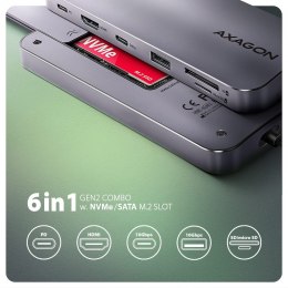 HUB HMC-6GM2 USB 6 in1 10Gbps hub, USB-A, USB-C, HDMI, M.2, SD/ mSD, PD 100W, USB-C