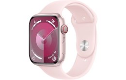 Watch Series 9 GPS + Cellular, 45mm Koperta z aluminium w kolorze różowym z paskiem sportowy w kolorze jasnoróżowym - M/L