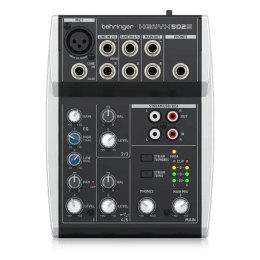 Behringer 502S - 5-kanałowy kompaktowy mikser analogowy z interfejsem USB zaprojektowany specjalnie do obsługi podcastów, stream