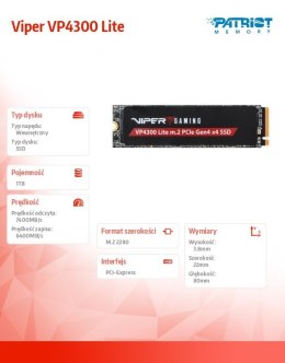 Dysk SSD 1TB Viper VP4300 Lite 7400/6400 M.2 PCIe Gen4x4 NVMe 2.0 PS5