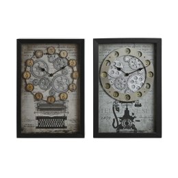 Zegar Ścienny Home ESPRIT Żółty Biały Czarny Szary Metal Szkło Vintage 27,5 x 6,5 x 40,5 cm (2 Sztuk)