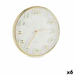 Zegar Ścienny Kwadratowy Okrągły Złoty Szkło Plastikowy 33 x 33 x 5,5 cm (6 Sztuk)
