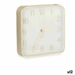 Zegar Ścienny Kwadratowy Złoty Szkło Plastikowy 19 x 19 x 3,5 cm (12 Sztuk)