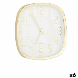Zegar Ścienny Kwadratowy Złoty Szkło Plastikowy 31 x 31 x 4,5 cm (6 Sztuk)