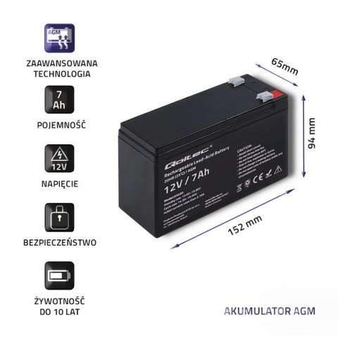 Akumulator żelowy | 12V | 7Ah | max.72A | AGM Akumulator żelowy | 12V | 7Ah | max.72A | AGM