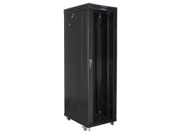 Szafa instalacyjna rack stojąca 19 42U 600x1000 czarna, drzwi szklane lcd (flat pack)