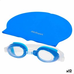 Czepek i Okulary do Pływania AquaSport Niebieski Dziecięcy Plastikowy (12 Sztuk)