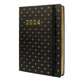 Kalendarz książkowy Finocam Flexy Joy Dotts 2024 Czarny Złoty A5 14,8 x 21 cm