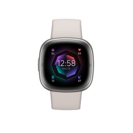 Smart watch Fitbit Sense 2, platinum body with a moon-white silicone strap