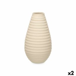 Wazon Beżowy Ceramika 22 x 44 x 22 cm (2 Sztuk) Paski