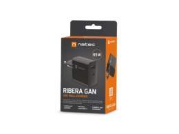 Ładowarka sieciowa Ribera GAN 1X USB-A + 1X USB-C 65W Czarna