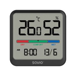 Czujnik temperatury i wilgotności, do użytku wewnętrznego, ekran LCD, zegar, data, uchwyt z magnesem, CT-01/B Czarny