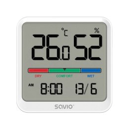 Czujnik temperatury i wilgotności, do użytku wewnętrznego, ekran LCD, zegar, data, uchwyt z magnesem, CT-01/W Biały