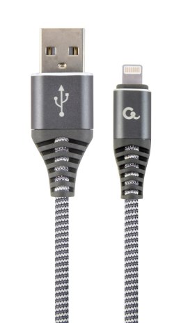 Kabel USB 2.0 (AM/8-pin lightning M) oplot tekstylny 2m grafitowo-biały Gembird