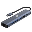 Adapter HUB USB C 6w1 - HDMI, USBx3, PD, RJ-45