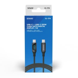 Kabel USB - USB C z wyświetlaczem, 100W, CL-174