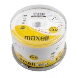 MAXELL CD-R 700MB, 50 szt. w opakowaniu cake (szpindel), szybkość zapisu 52X, 80 min. Płyty wysokiej jakości z możliwością nadru