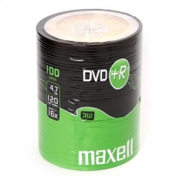 MAXELL DVD+R 4,7GB, 100 szt. w opakowaniu SHRINK. Prędkość zapisu 16X, 120 min. Przeznaczenie nagrywanie Multimediów.