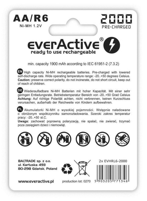 EVERACTIVE AKUMULATORKI AA 2000 MAH - 2 SZTUKI EVHRL6-2000 EVERACTIVE AKUMULATORKI AA 2000 MAH - 2 SZTUKI EVHRL6-2000