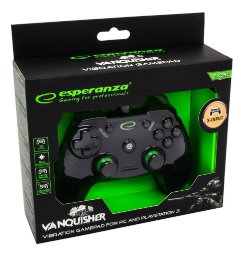 Gamepad Esperanza Vanquisher EGG110K (PC, PS3; kolor czarny, kolor zielony) Gamepad Esperanza Vanquisher EGG110K (PC, PS3; kolor czarny, kolor zielony)