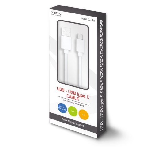 Kabel SAVIO CL-126 (USB typu C - USB 2.0 typu A ; 1m; kolor biały) Kabel SAVIO CL-126 (USB typu C - USB 2.0 typu A ; 1m; kolor biały)
