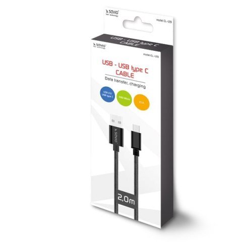 Kabel SAVIO CL-129 (USB typu C - USB 2.0 typu A ; 2m; kolor czarny) Kabel SAVIO CL-129 (USB typu C - USB 2.0 typu A ; 2m; kolor czarny)